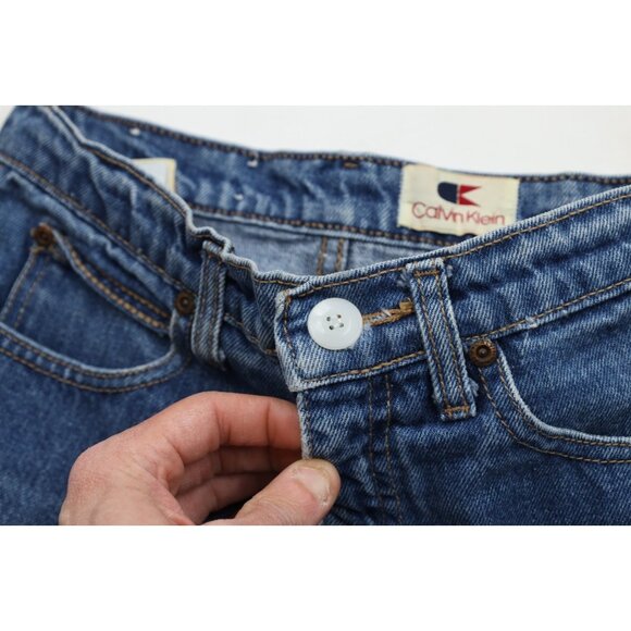 Vtg 80s Calvin Klein Womens 11 Distressed Unhemmed Relaxed Fit Jeans Blue USA - Picture 10 of 16